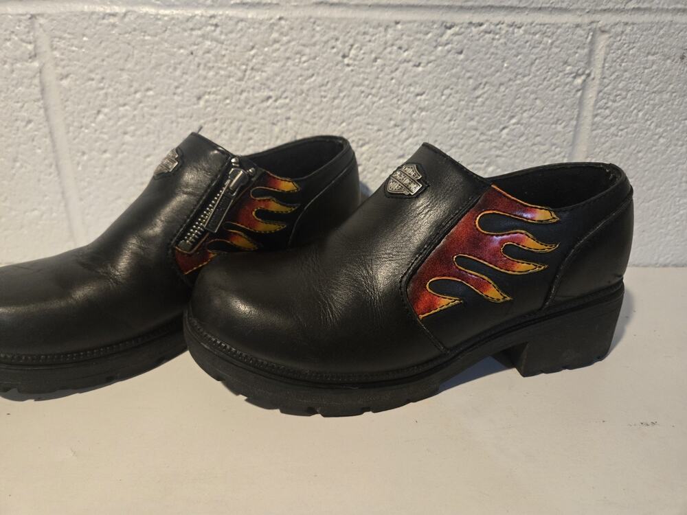 Harley Davidson Womens Leather Flames Shoes 7.5 Used Nice Condition